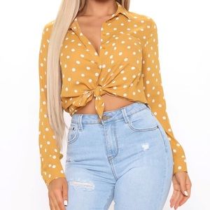 Fashion Nova Mustard Colored Polka Dot Top